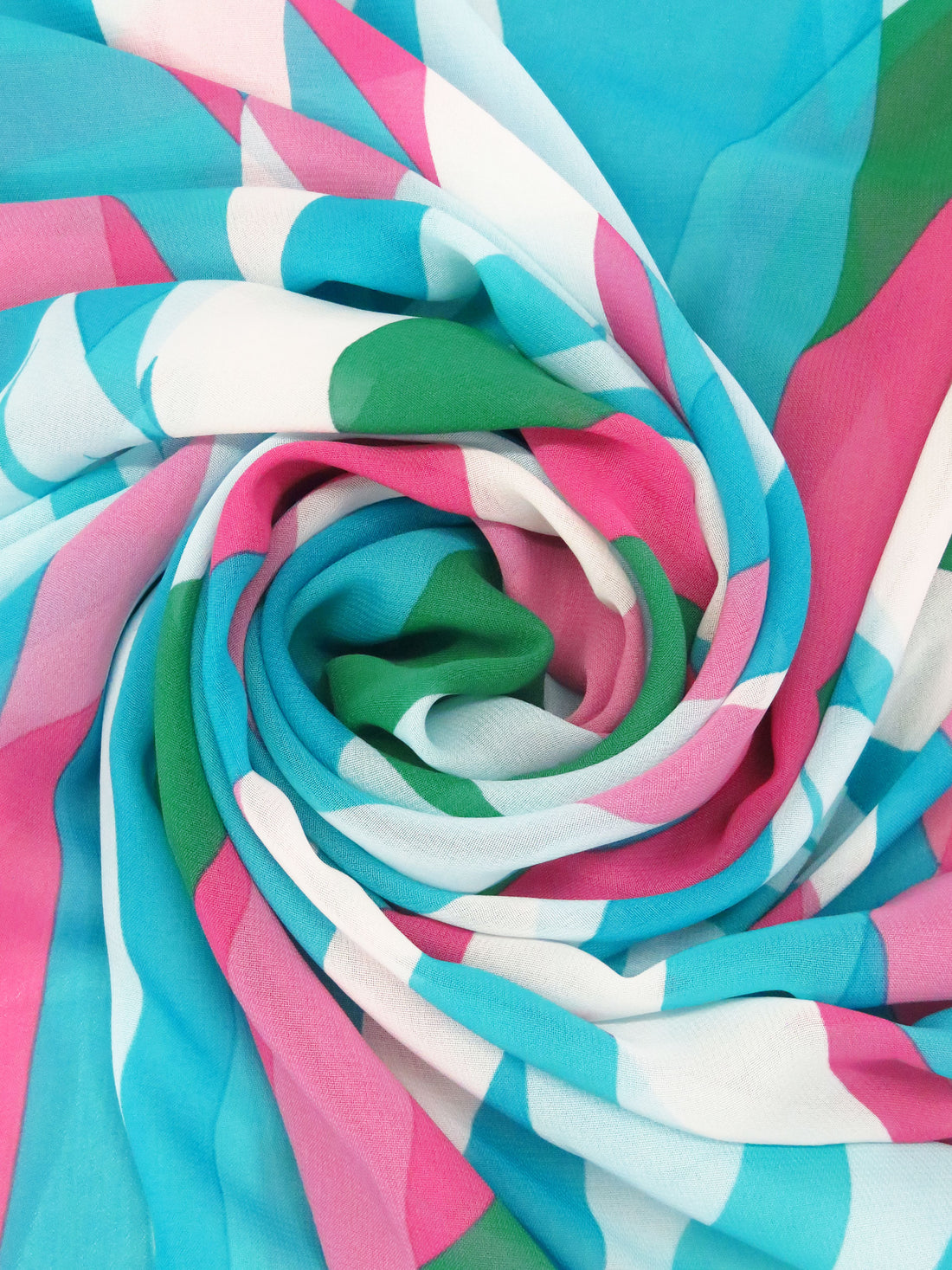 Turquoise Surf/China Pink/Dark Spring Green/White 100% Polyester Abstract Waves Print Chiffon 58W