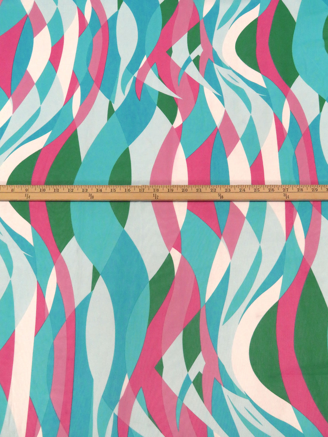 Turquoise Surf/China Pink/Dark Spring Green/White 100% Polyester Abstract Waves Print Chiffon 58W