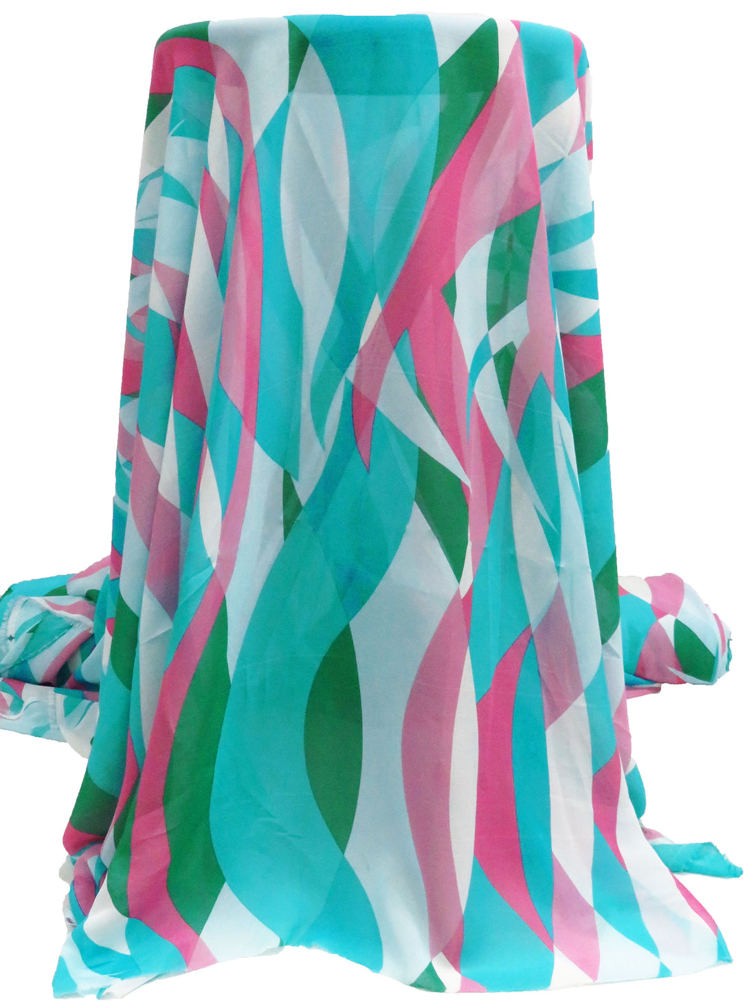 Turquoise Surf/China Pink/Dark Spring Green/White 100% Polyester Abstract Waves Print Chiffon 58W