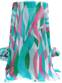 Turquoise Surf/China Pink/Dark Spring Green/White 100% Polyester Abstract Waves Print Chiffon 58W