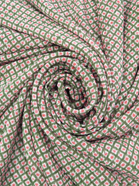 Hunter Green/Off-White/Salmon 100% Polyester Diamond Grid Print Gingham Weave Chiffon 58W