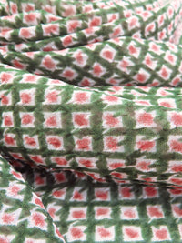 Hunter Green/Off-White/Salmon 100% Polyester Diamond Grid Print Gingham Weave Chiffon 58W