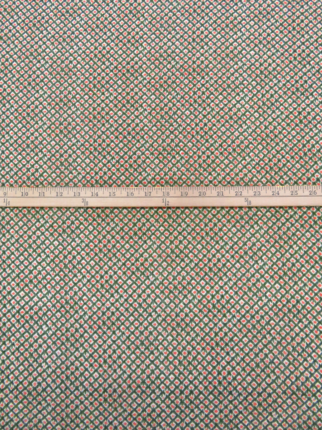 Hunter Green/Off-White/Salmon 100% Polyester Diamond Grid Print Gingham Weave Chiffon 58W