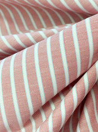 White/Garnet/Pale Cerulean Cotton/Polyester Vertical Fine Oxford Stripe Shirting 60W