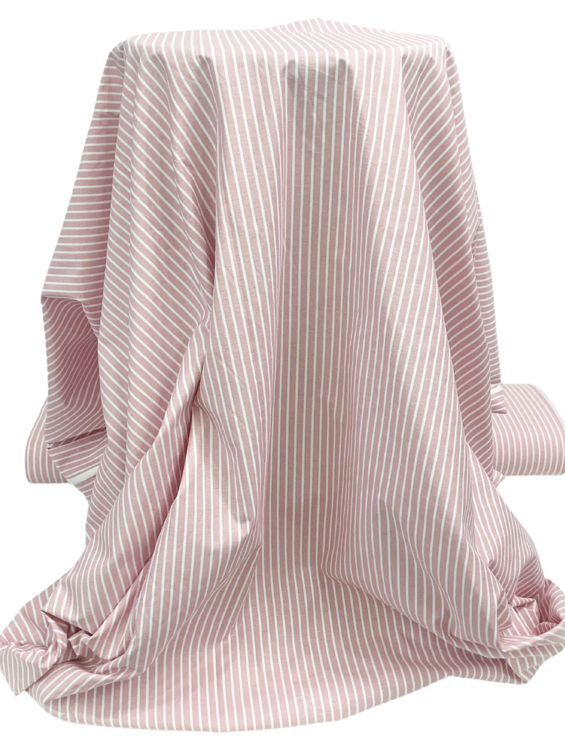 White/Garnet/Pale Cerulean Cotton/Polyester Vertical Fine Oxford Stripe Shirting 60W