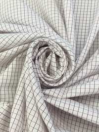 Baked Plum/White Cotton/Polyester Small Windowpane Plaid Shirting 58W