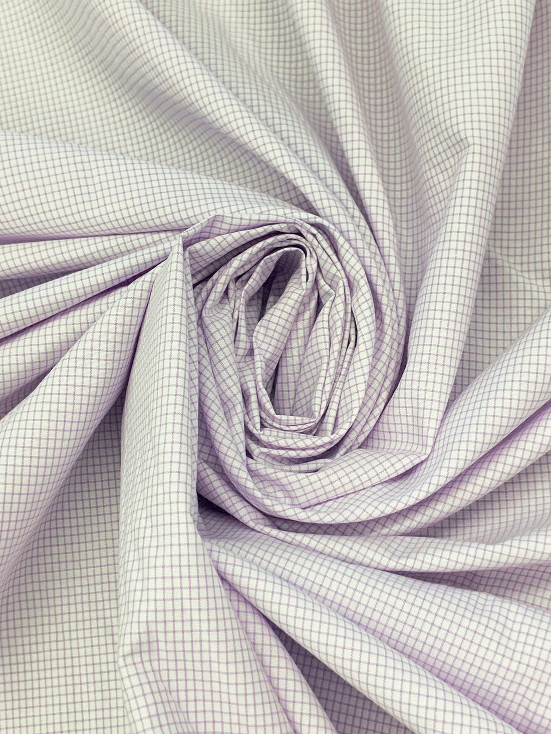 Lilac/White Cotton/Polyester Mini Windowpane Plaid Shirting 58W