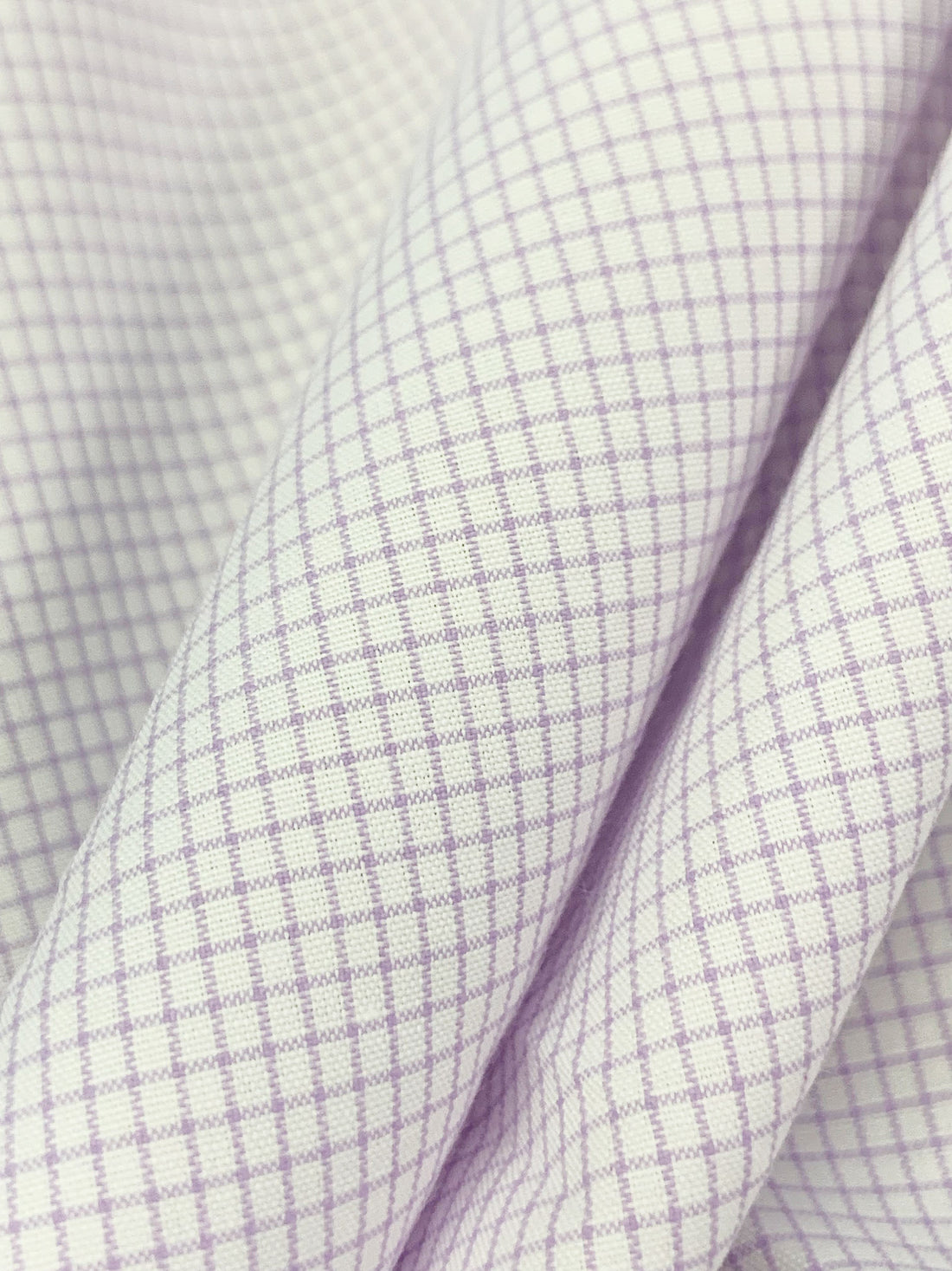 Lilac/White Cotton/Polyester Mini Windowpane Plaid Shirting 58W