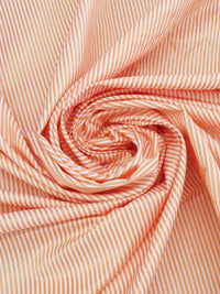 Tiger Orange/White Cotton/Polyester Vertical Satin Stripe Shirting 60W