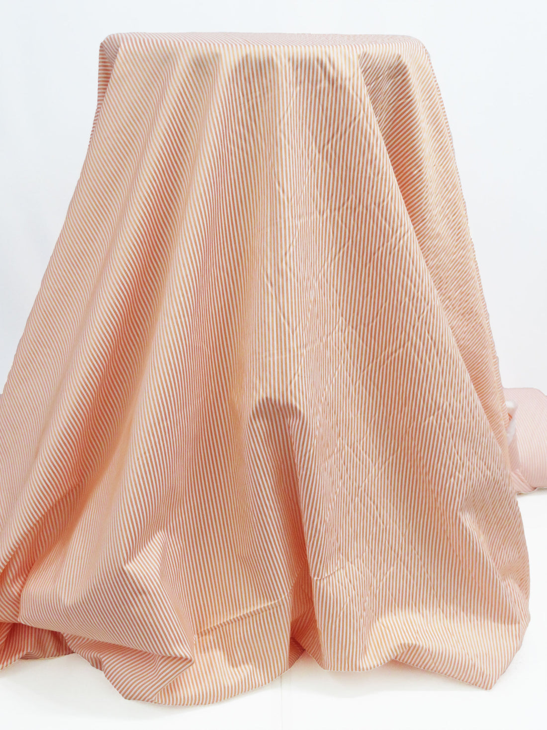 Tiger Orange/White Cotton/Polyester Vertical Satin Stripe Shirting 60W