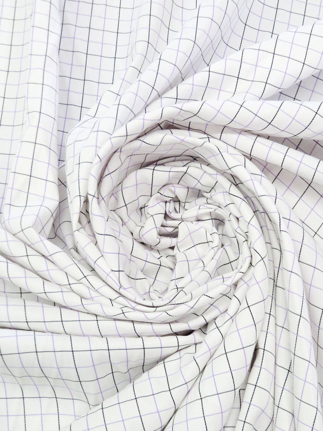 White/Black/Lavender Cotton/Polyester Windowpane Plaid Twill Shirting 58W