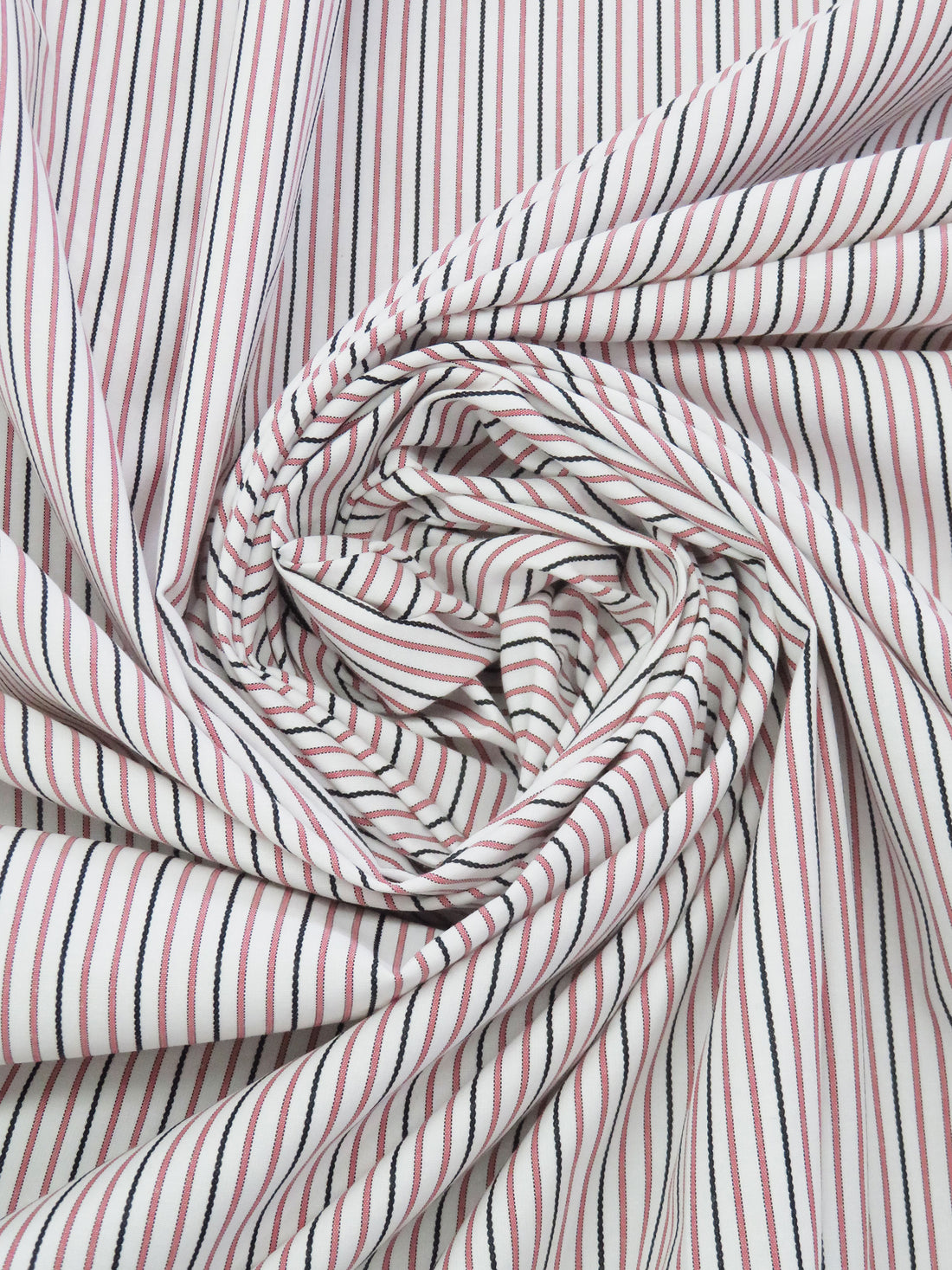 White/Salmon/Black Cotton/Polyester Vertical Stripe Shirting 58W