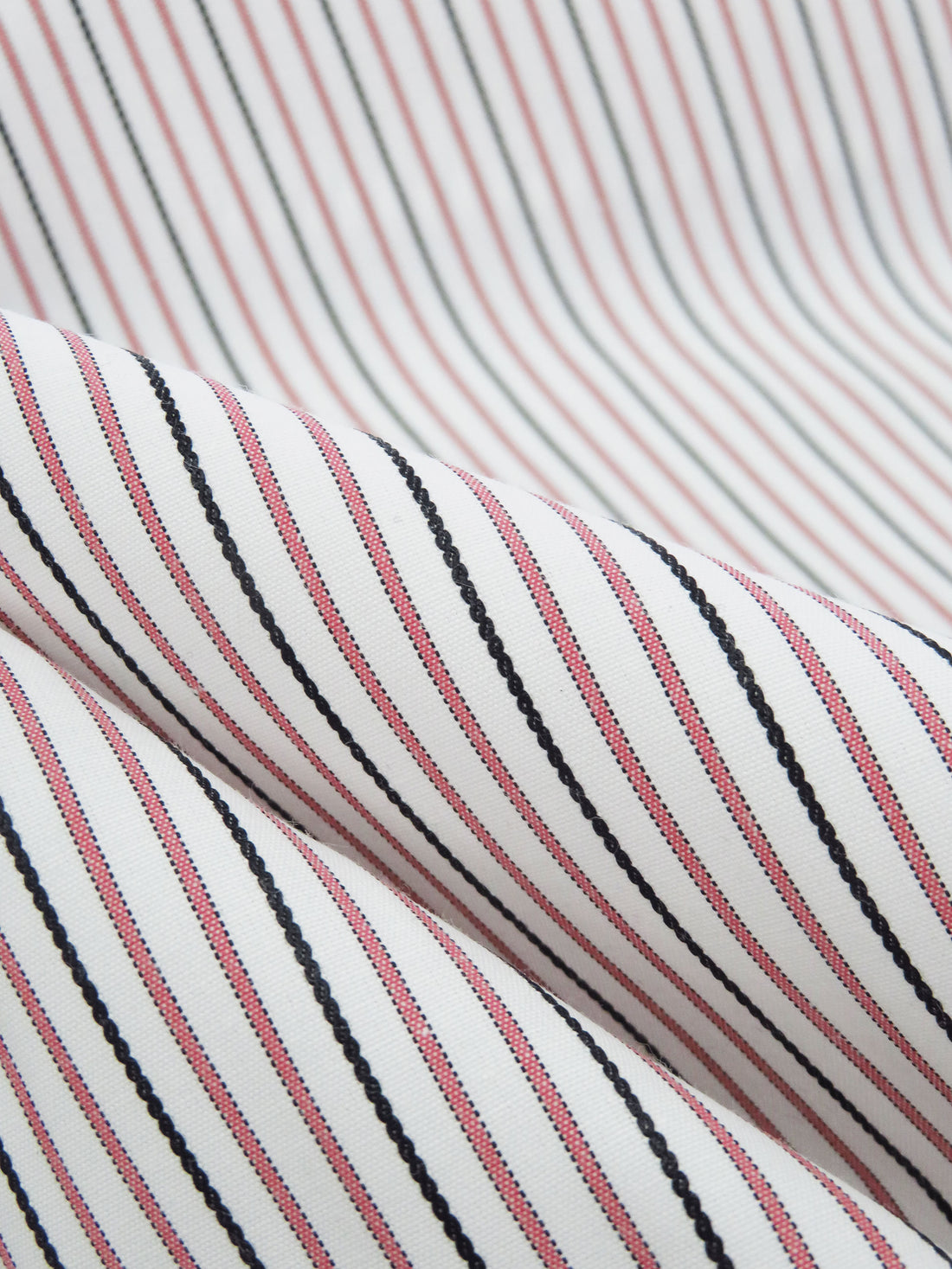White/Salmon/Black Cotton/Polyester Vertical Stripe Shirting 58W