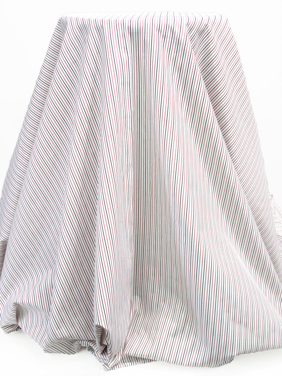 White/Salmon/Black Cotton/Polyester Vertical Stripe Shirting 58W