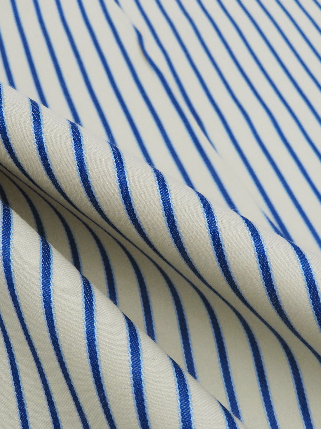 Pale Banana Yellow/Sapphire/Powder Blue Cotton/Polyester Vertical Stripe Shirting 58W