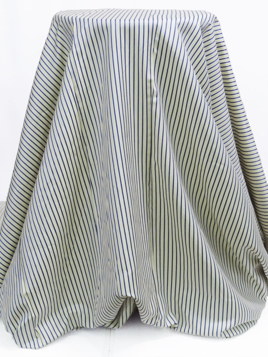 Pale Banana Yellow/Sapphire/Powder Blue Cotton/Polyester Vertical Stripe Shirting 58W