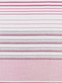 White/Fruit Punch Pink/Black 100% Rayon Horizontal Yarn-Dyed Stripe Challis 56W