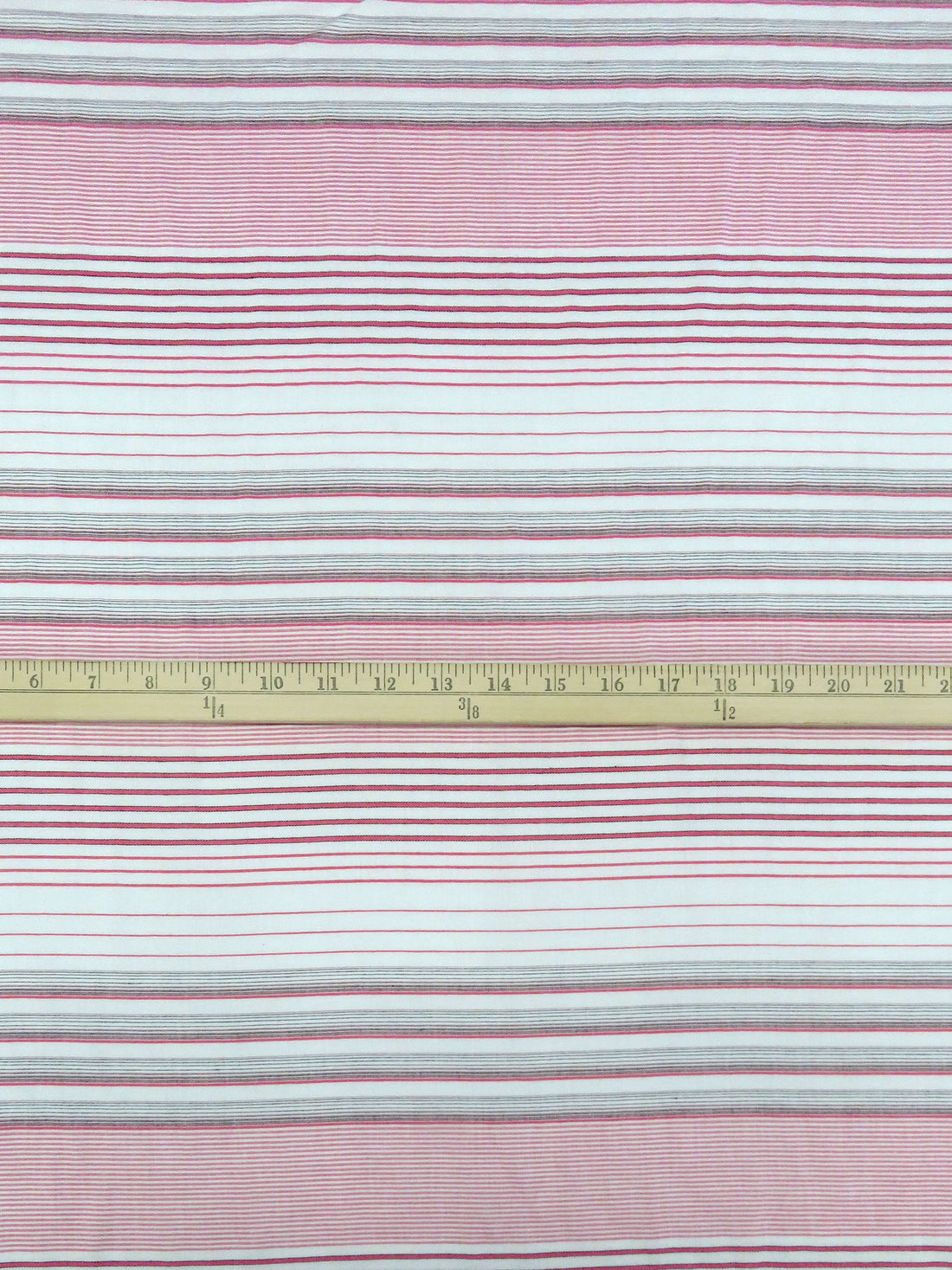 White/Fruit Punch Pink/Black 100% Rayon Horizontal Yarn-Dyed Stripe Challis 56W