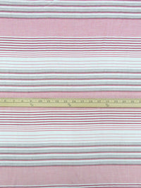 White/Fruit Punch Pink/Black 100% Rayon Horizontal Yarn-Dyed Stripe Challis 56W