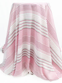 White/Fruit Punch Pink/Black 100% Rayon Horizontal Yarn-Dyed Stripe Challis 56W