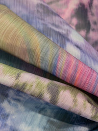 Carnation Pink/Olive/French Blue/Multi 100% Polyester Ikat-Look Tie-Dye Print Taffeta 58W