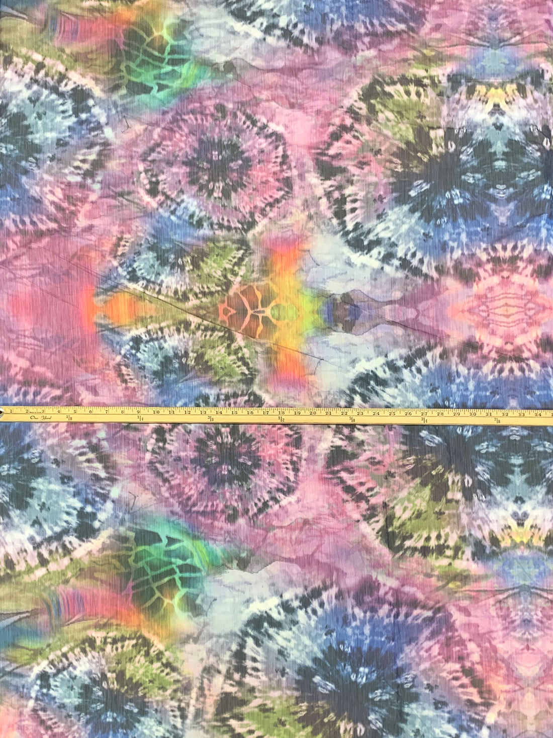 Carnation Pink/Olive/French Blue/Multi 100% Polyester Ikat-Look Tie-Dye Print Taffeta 58W