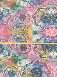 Carnation Pink/Olive/French Blue/Multi 100% Polyester Ikat-Look Tie-Dye Print Taffeta 58W