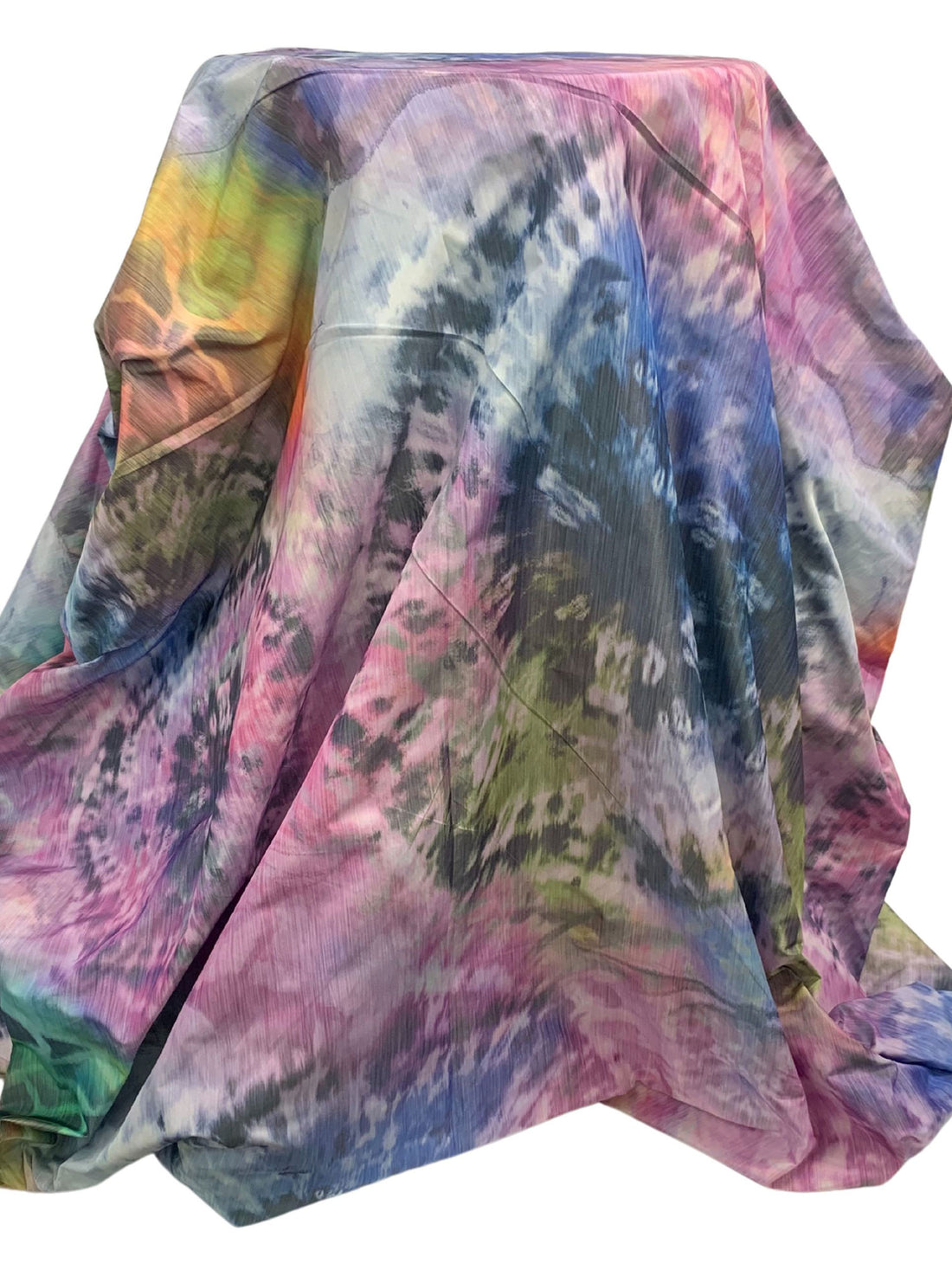 Carnation Pink/Olive/French Blue/Multi 100% Polyester Ikat-Look Tie-Dye Print Taffeta 58W