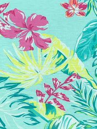 Pale Turquoise Blue/Wild Orchid Pink/Dark Cyan/Multi Rayon/Lycra Floral Print Jersey Knit 62W