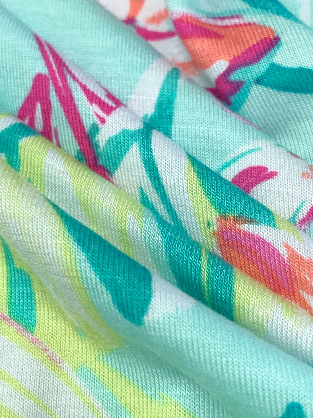 Pale Turquoise Blue/Wild Orchid Pink/Dark Cyan/Multi Rayon/Lycra Floral Print Jersey Knit 62W