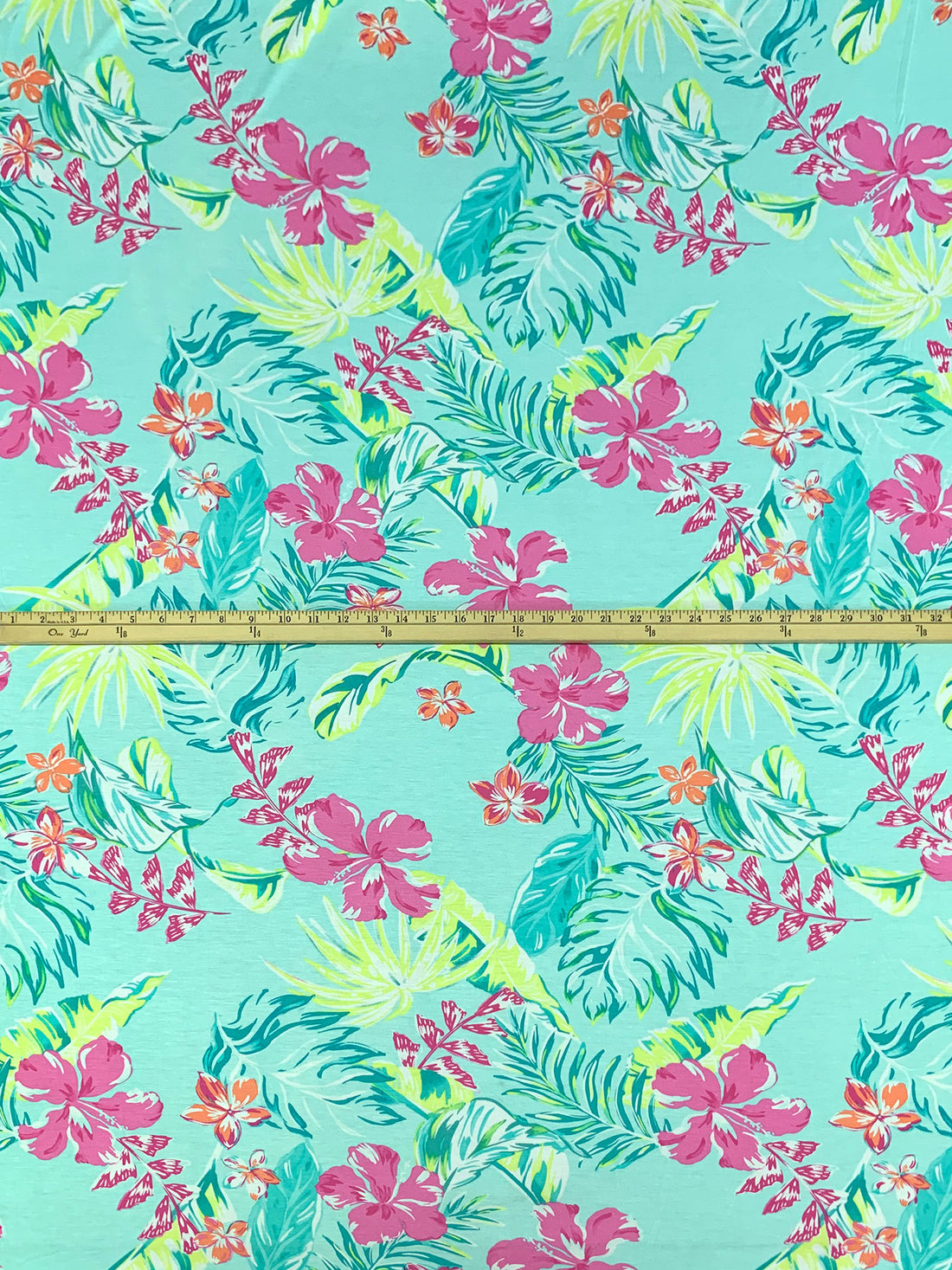 Pale Turquoise Blue/Wild Orchid Pink/Dark Cyan/Multi Rayon/Lycra Floral Print Jersey Knit 62W