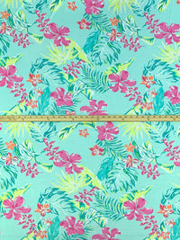 Pale Turquoise Blue/Wild Orchid Pink/Dark Cyan/Multi Rayon/Lycra Floral Print Jersey Knit 62W