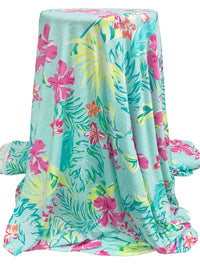 Pale Turquoise Blue/Wild Orchid Pink/Dark Cyan/Multi Rayon/Lycra Floral Print Jersey Knit 62W
