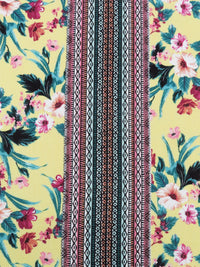 Lemon/Jungle Green/Mulberry/Multi 100% Rayon Tropical Floral Tribal Stripe Print Crinkle Challis 53W