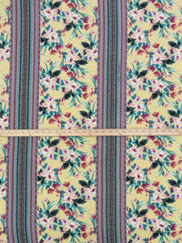 Lemon/Jungle Green/Mulberry/Multi 100% Rayon Tropical Floral Tribal Stripe Print Crinkle Challis 53W