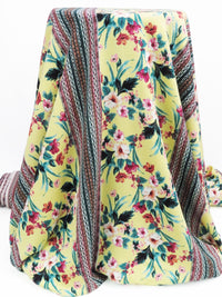 Lemon/Jungle Green/Mulberry/Multi 100% Rayon Tropical Floral Tribal Stripe Print Crinkle Challis 53W