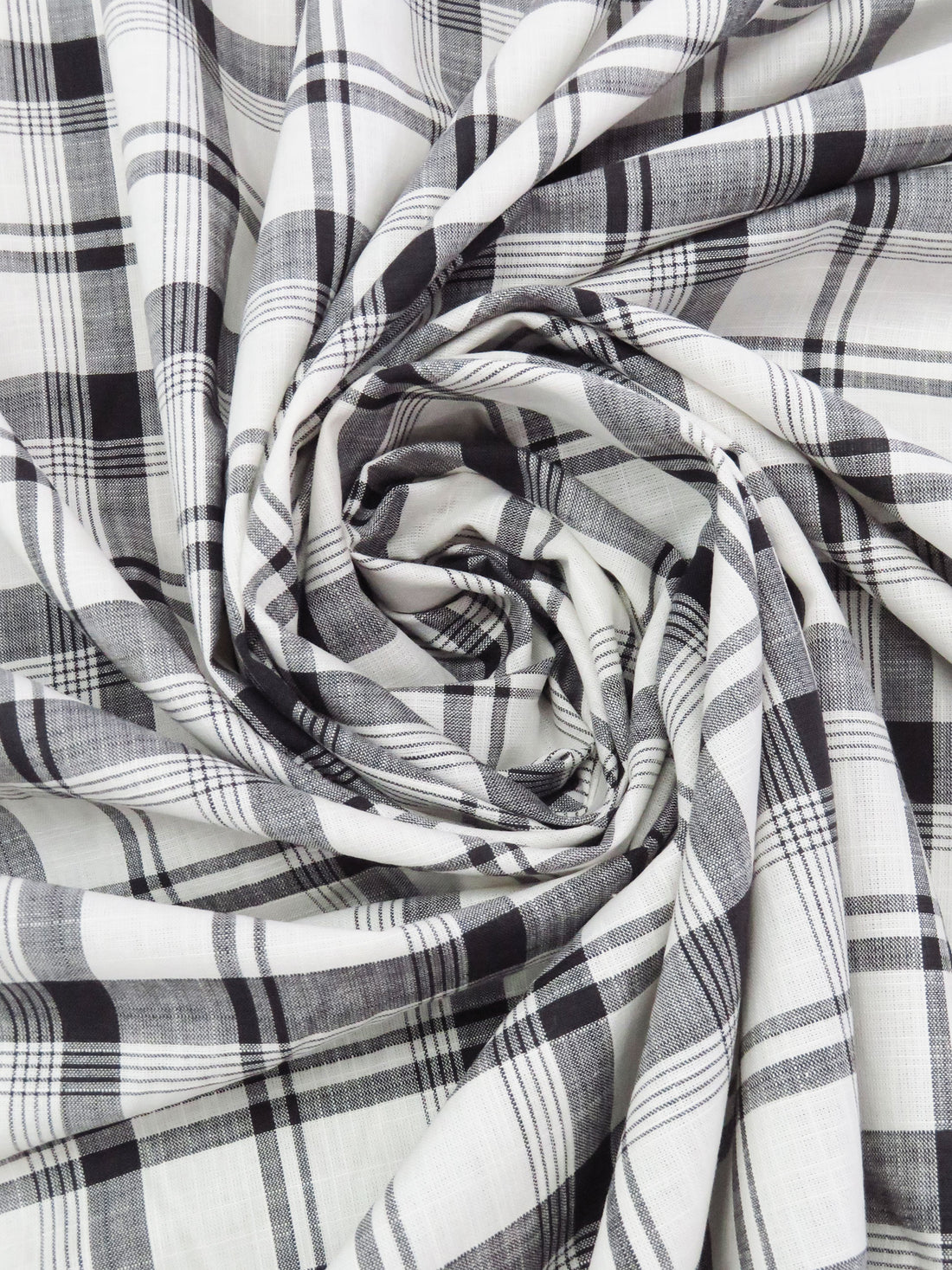Eggshell/Black Cotton/Rayon Yarn-Dyed Plaid Shirting 60W