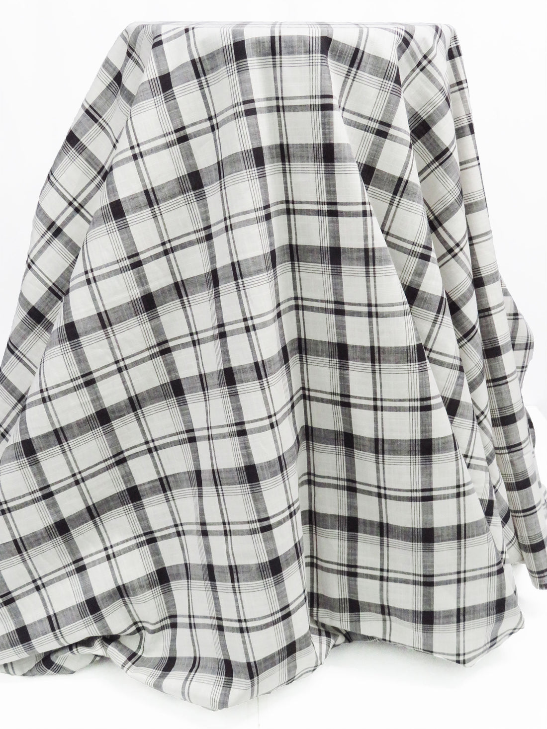 Eggshell/Black Cotton/Rayon Yarn-Dyed Plaid Shirting 60W