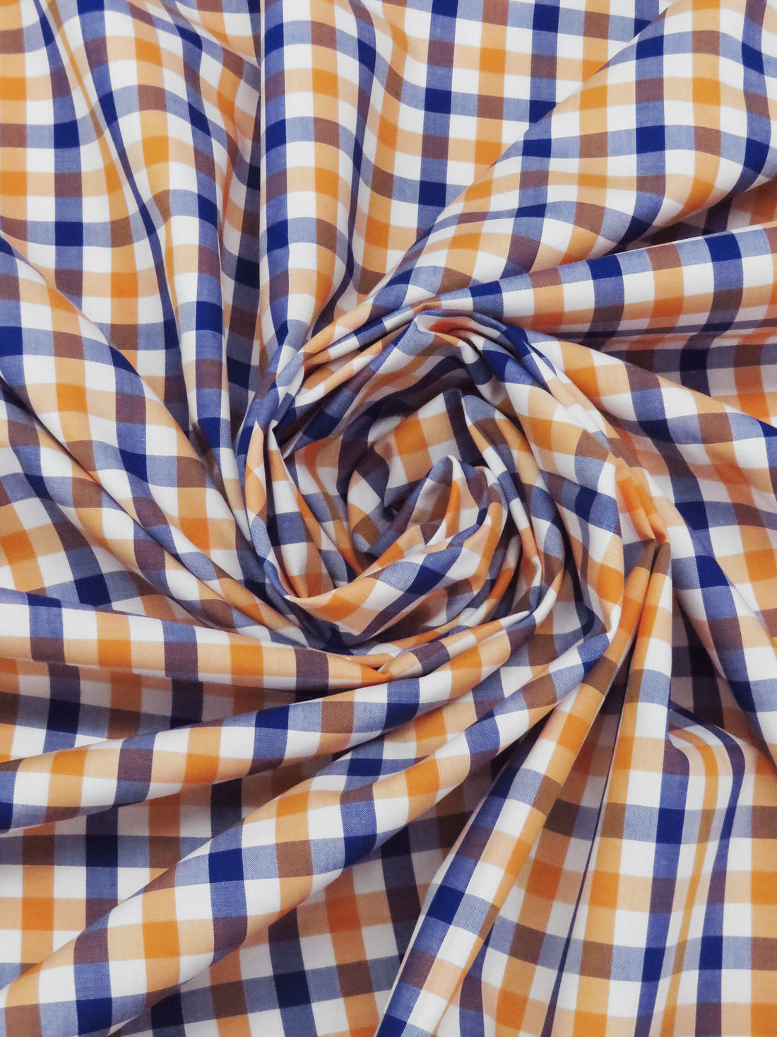 Sharp Cheddar/Dark Blueberry/White 100% Cotton Check Plaid Shirting 56W