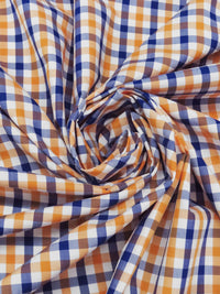 Sharp Cheddar/Dark Blueberry/White 100% Cotton Check Plaid Shirting 56W