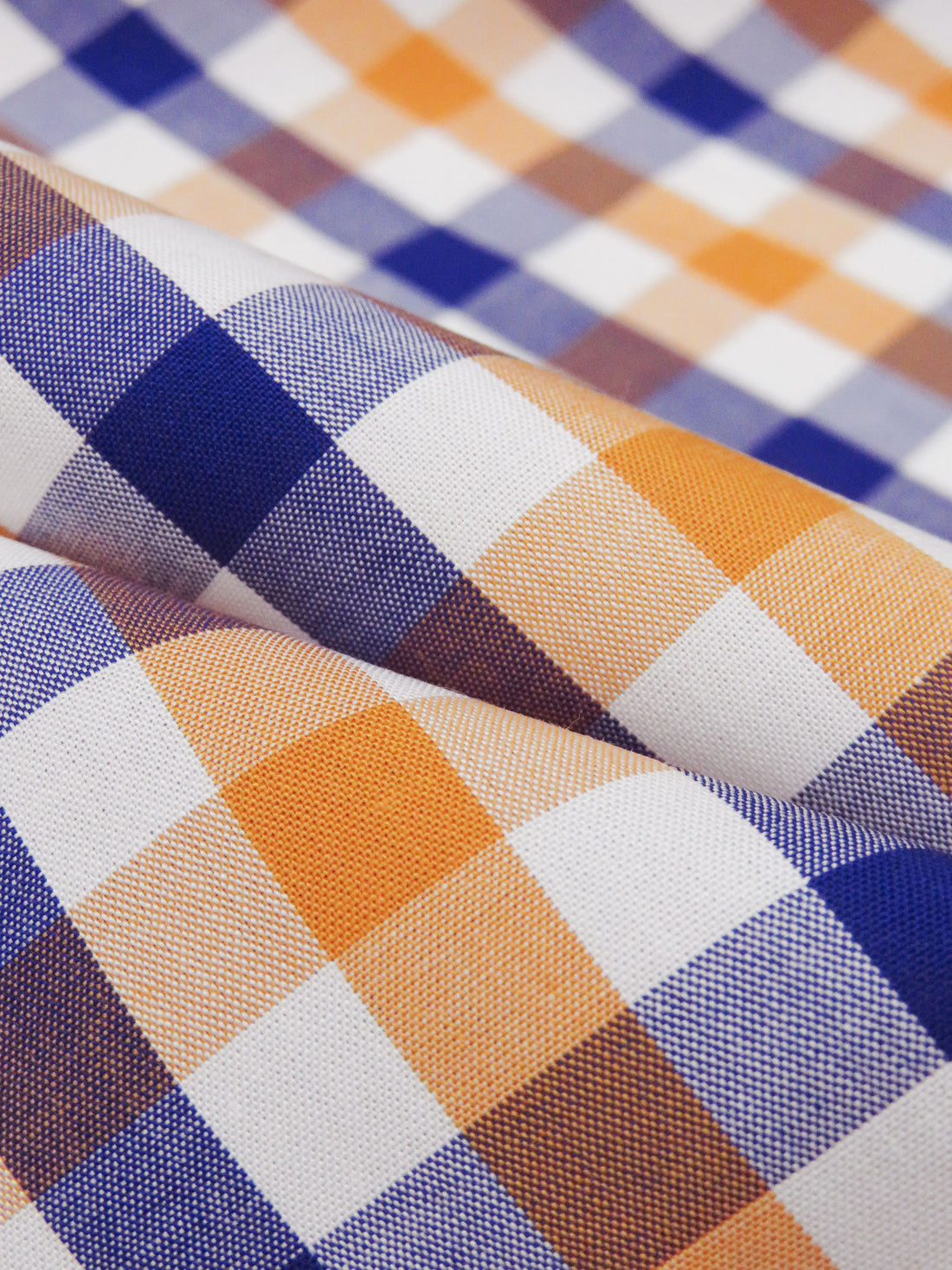 Sharp Cheddar/Dark Blueberry/White 100% Cotton Check Plaid Shirting 56W