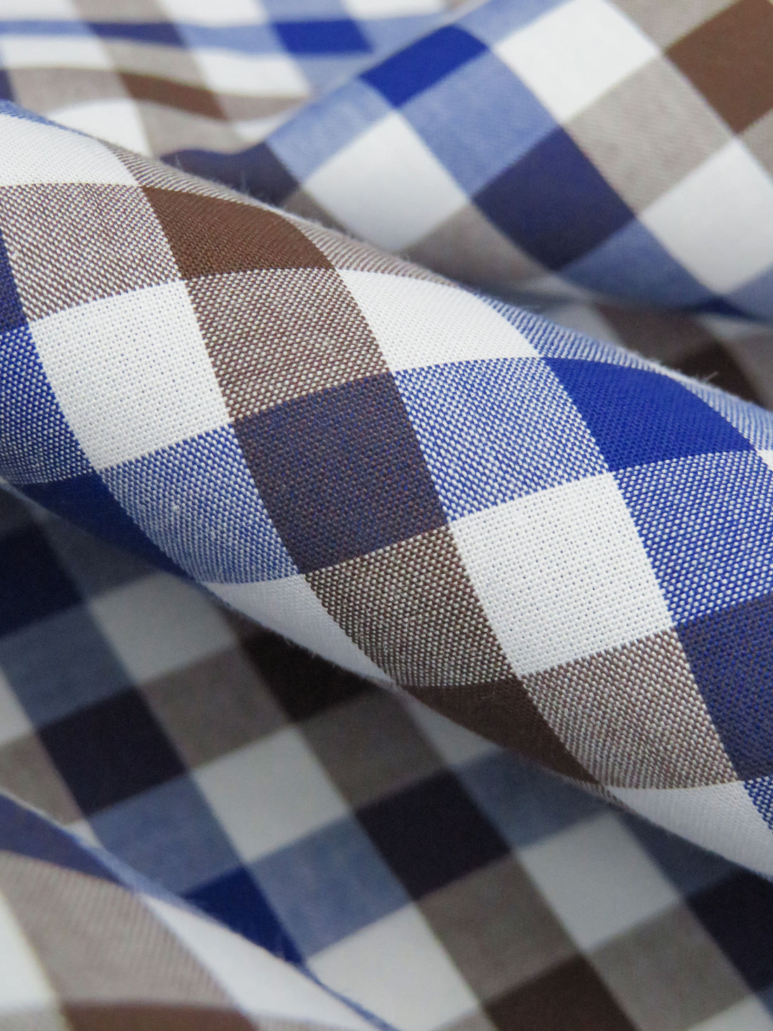 Willow Brown/Dark Blueberry/White 100% Cotton Plaid Check Shirting 56W