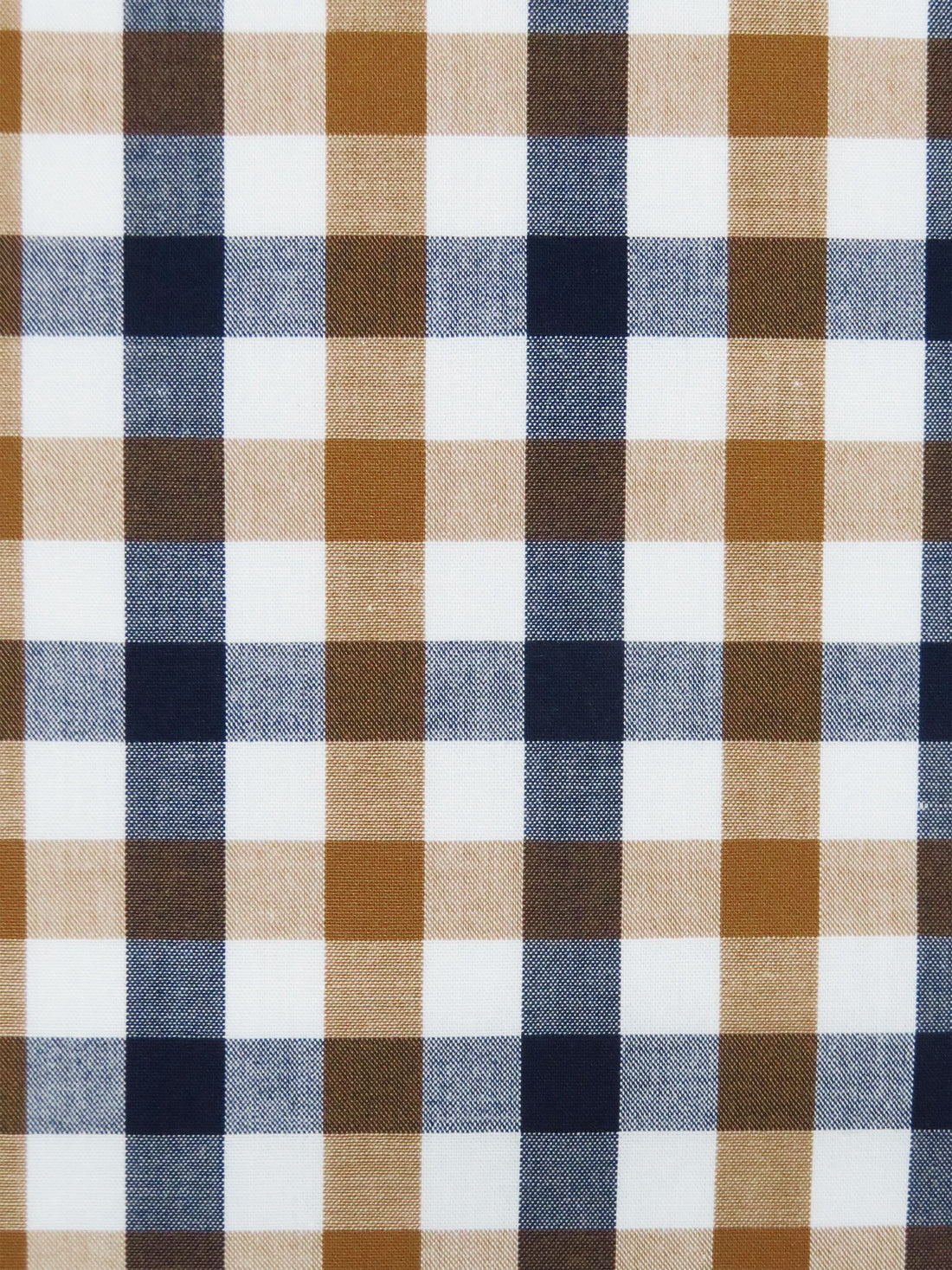 Ochre Brown/Navy/White 100% Cotton Check Plaid Shirting 56W