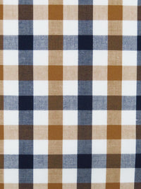 Ochre Brown/Navy/White 100% Cotton Check Plaid Shirting 56W