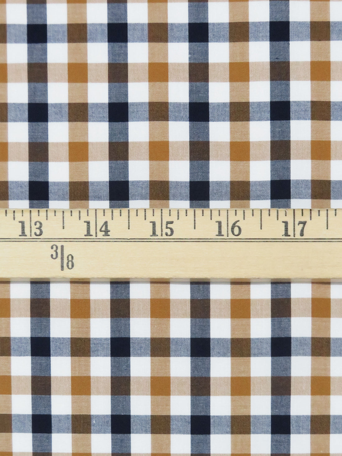 Ochre Brown/Navy/White 100% Cotton Check Plaid Shirting 56W
