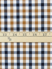 Ochre Brown/Navy/White 100% Cotton Check Plaid Shirting 56W