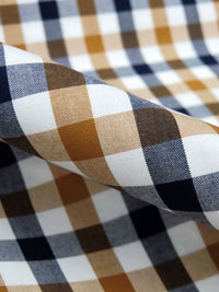 Ochre Brown/Navy/White 100% Cotton Check Plaid Shirting 56W