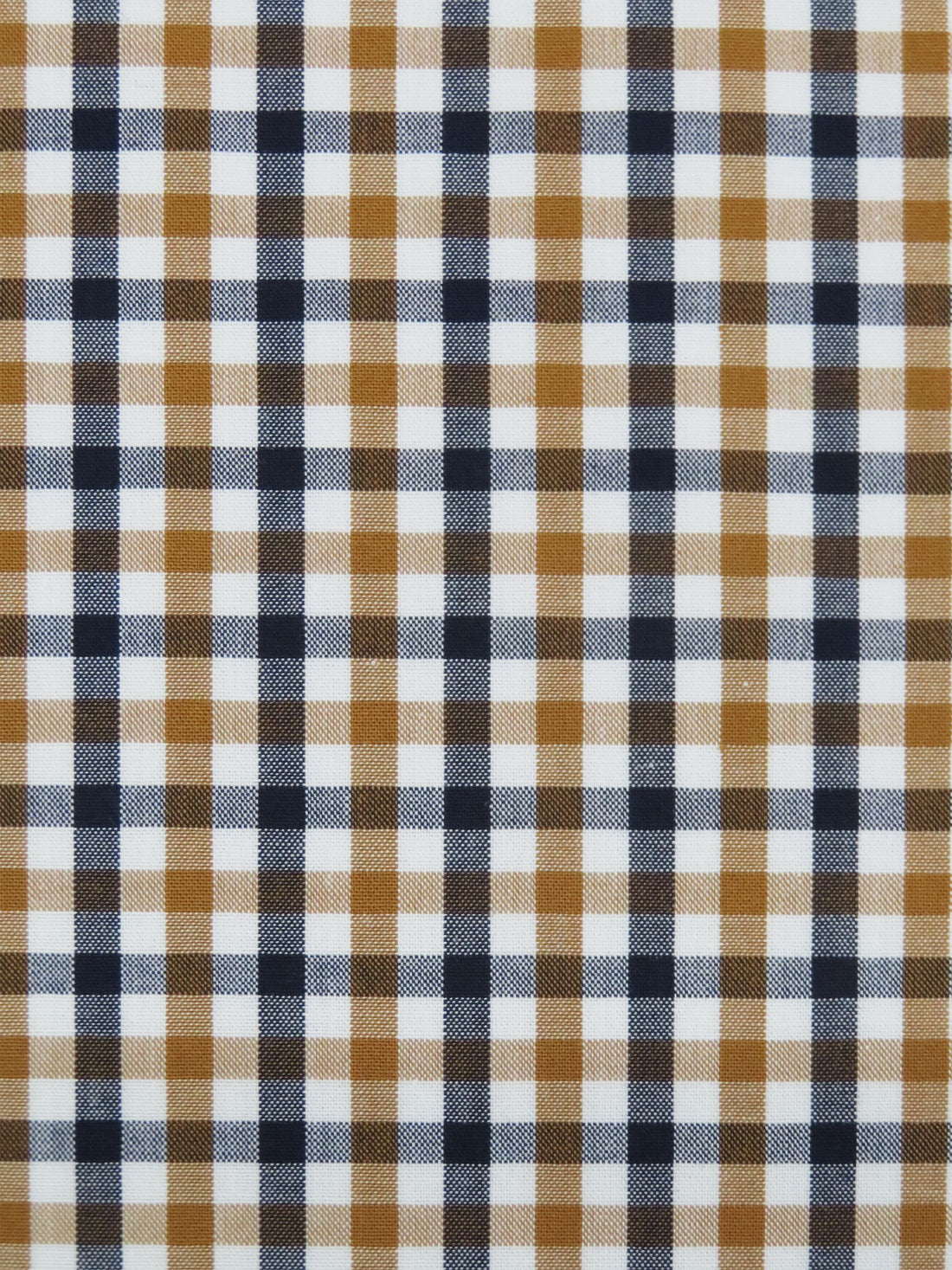 Ochre Brown/Navy/White 100% Cotton Small Check Plaid Shirting 56W