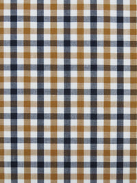 Ochre Brown/Navy/White 100% Cotton Small Check Plaid Shirting 56W