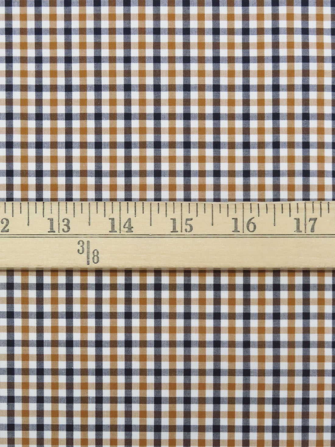 Ochre Brown/Navy/White 100% Cotton Small Check Plaid Shirting 56W